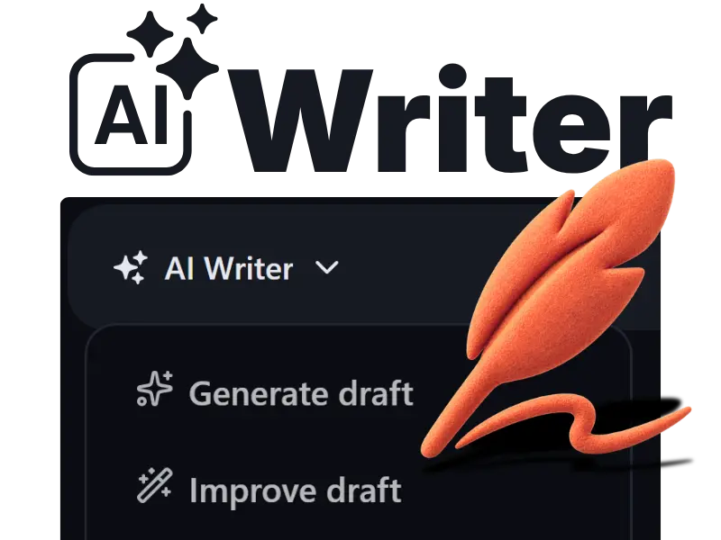 The AI Writer menu with options to generate, improve and rewrite a draft