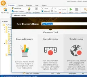 Winautomation create new process dialoguWinautomation example of an Excel read from sheet functione