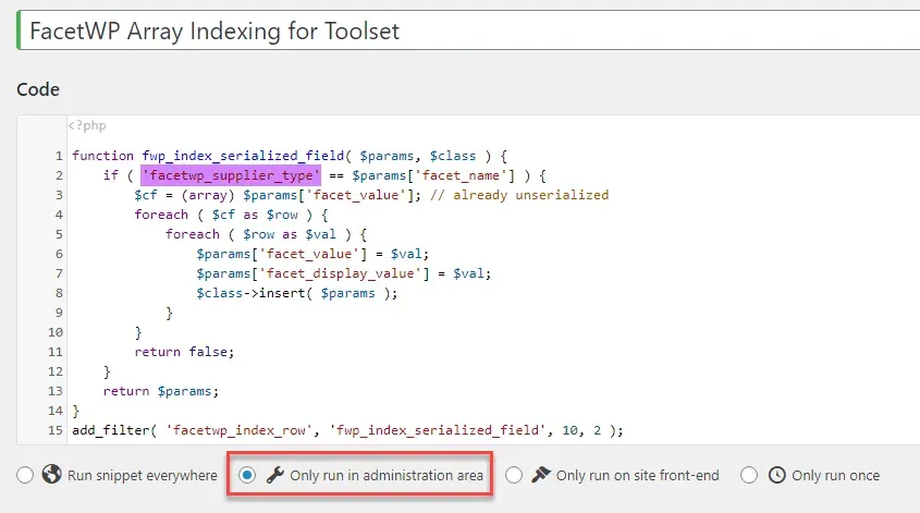 FacetWP array indexing code