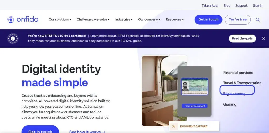 Onfido customer ID verification